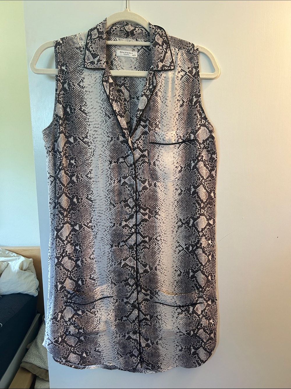 Equipment Sleeveless Snakeskin Print Shift Dress in Black, White, Taupe